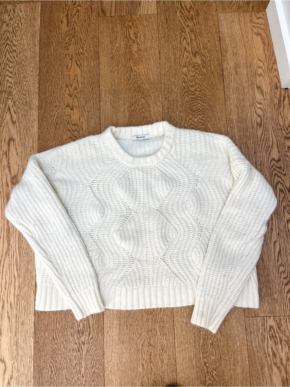 Madewell Ivory Cable Crewneck Sweater